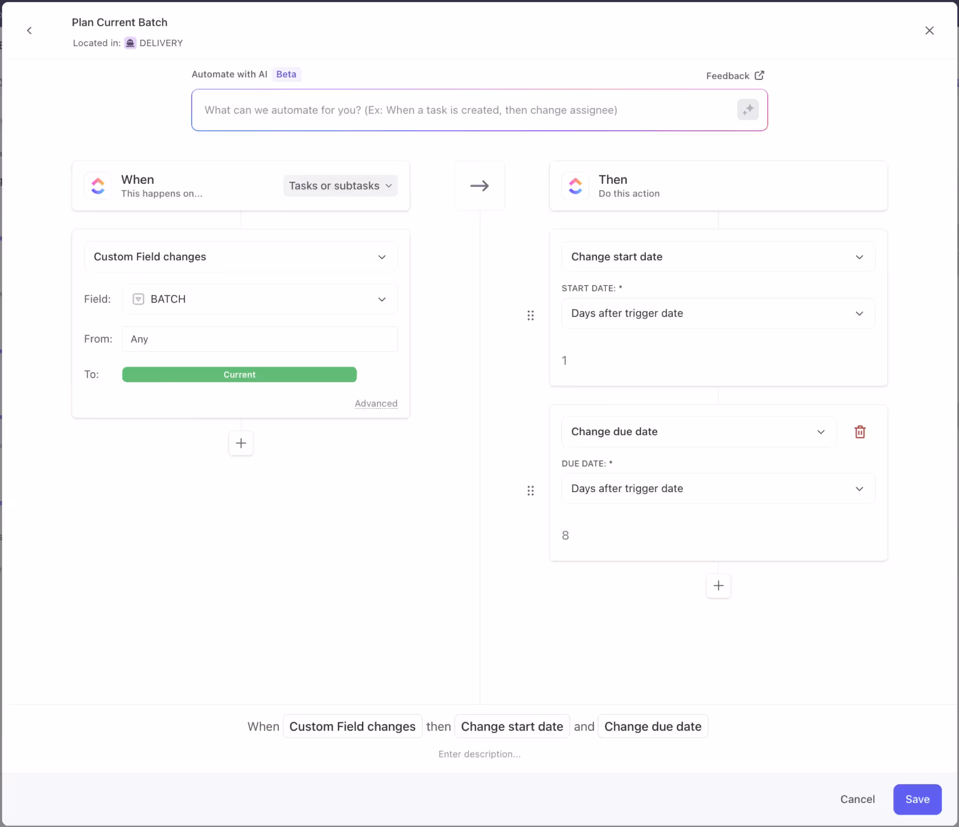 ClickUp's automation builder