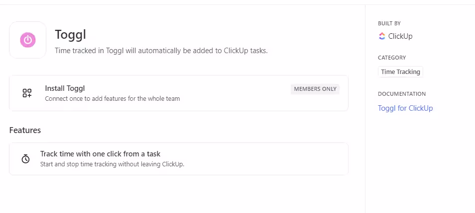 Toggl Time Tracker Integration with ClickUp