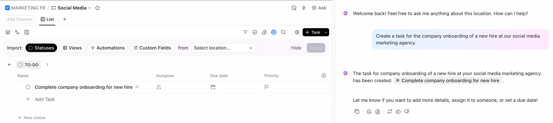 'Suggest Subtasks' instantly generates a detailed list of subtasks