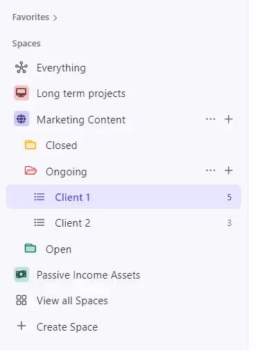 ClickUp hierarchy for solopreneurs and freelancers