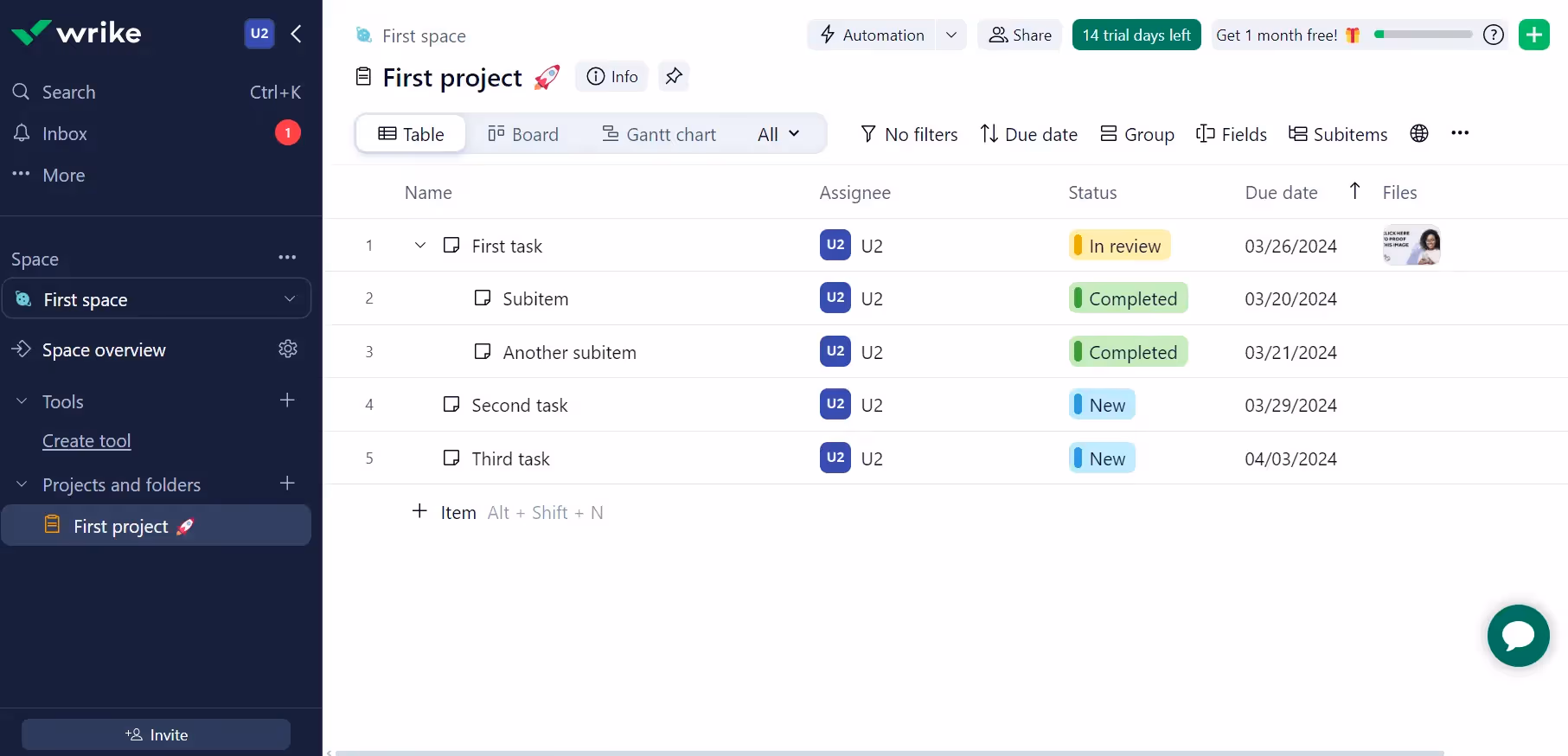 Wrike User Interface
