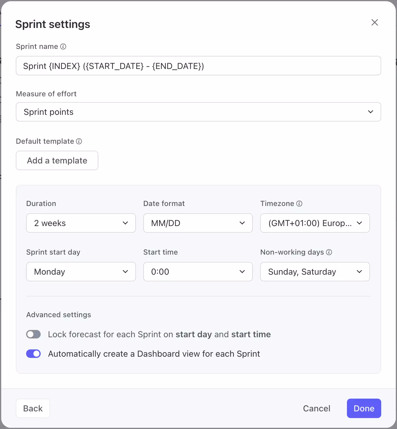 Customize Sprint Settings Customize Sprint Settings