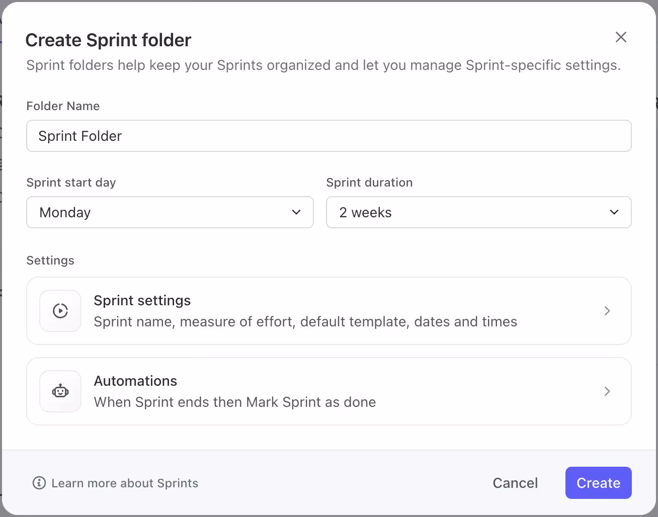 Create Sprint Folders Create Sprint Folders