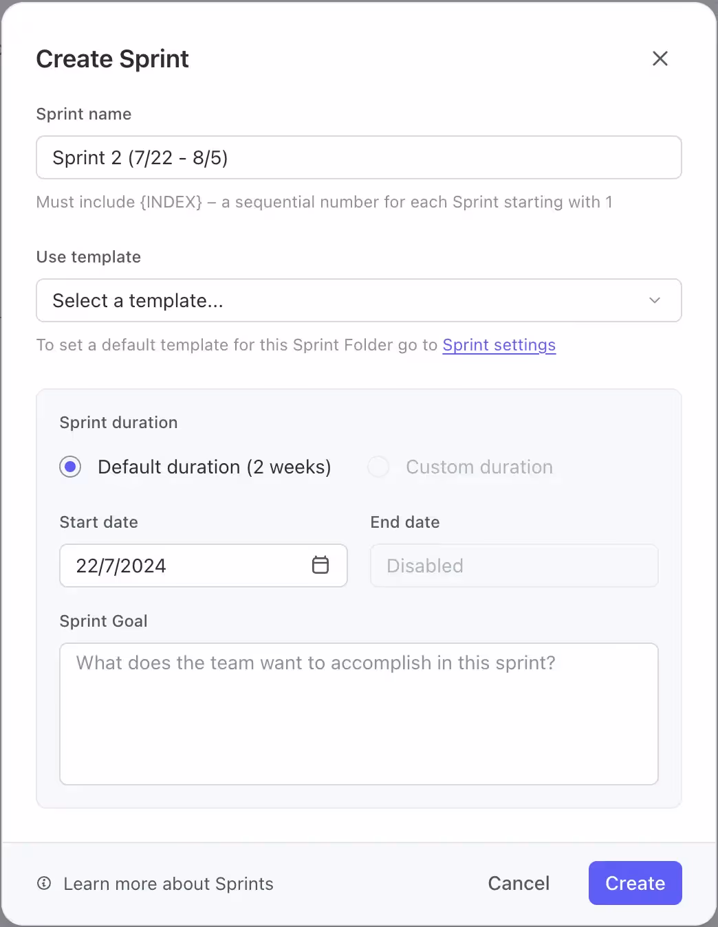 Define Sprint Start and End Dates Define Sprint Start and End Dates