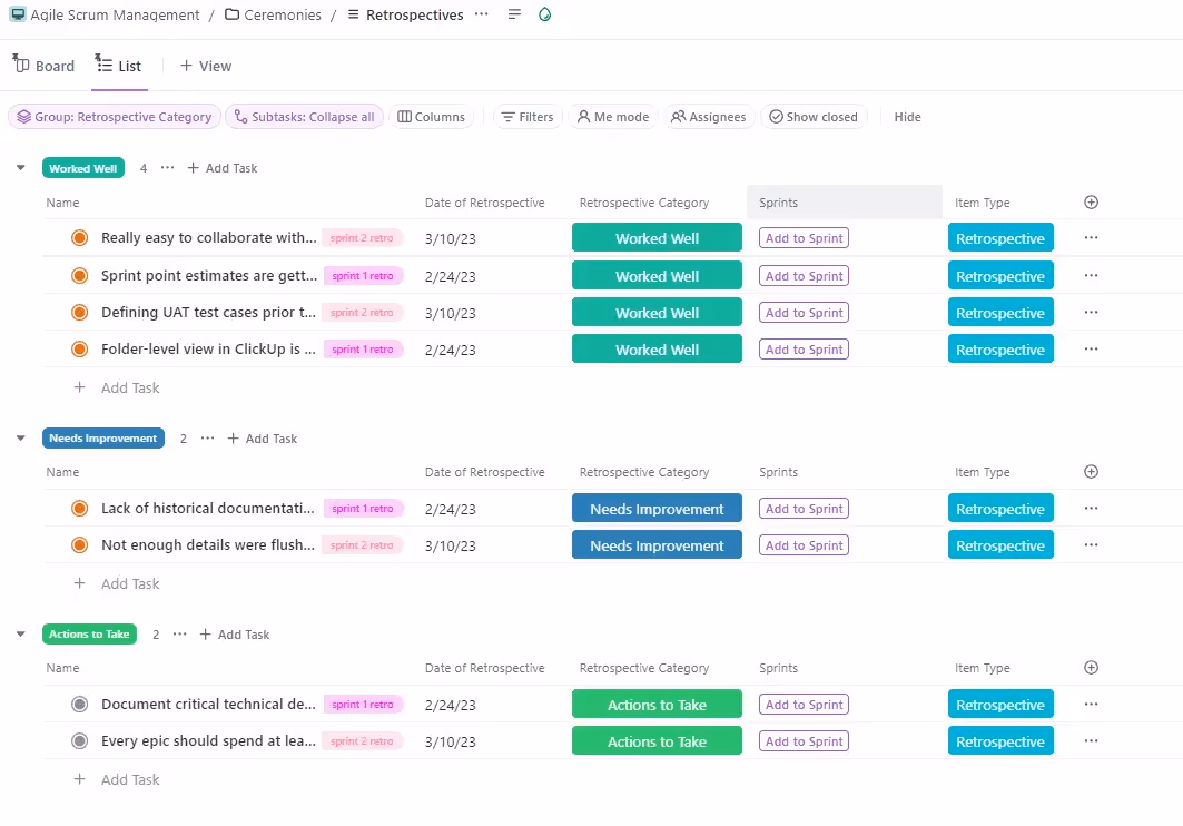 Sprint Retrospectives in ClickUp Sprint Retrospectives in ClickUp