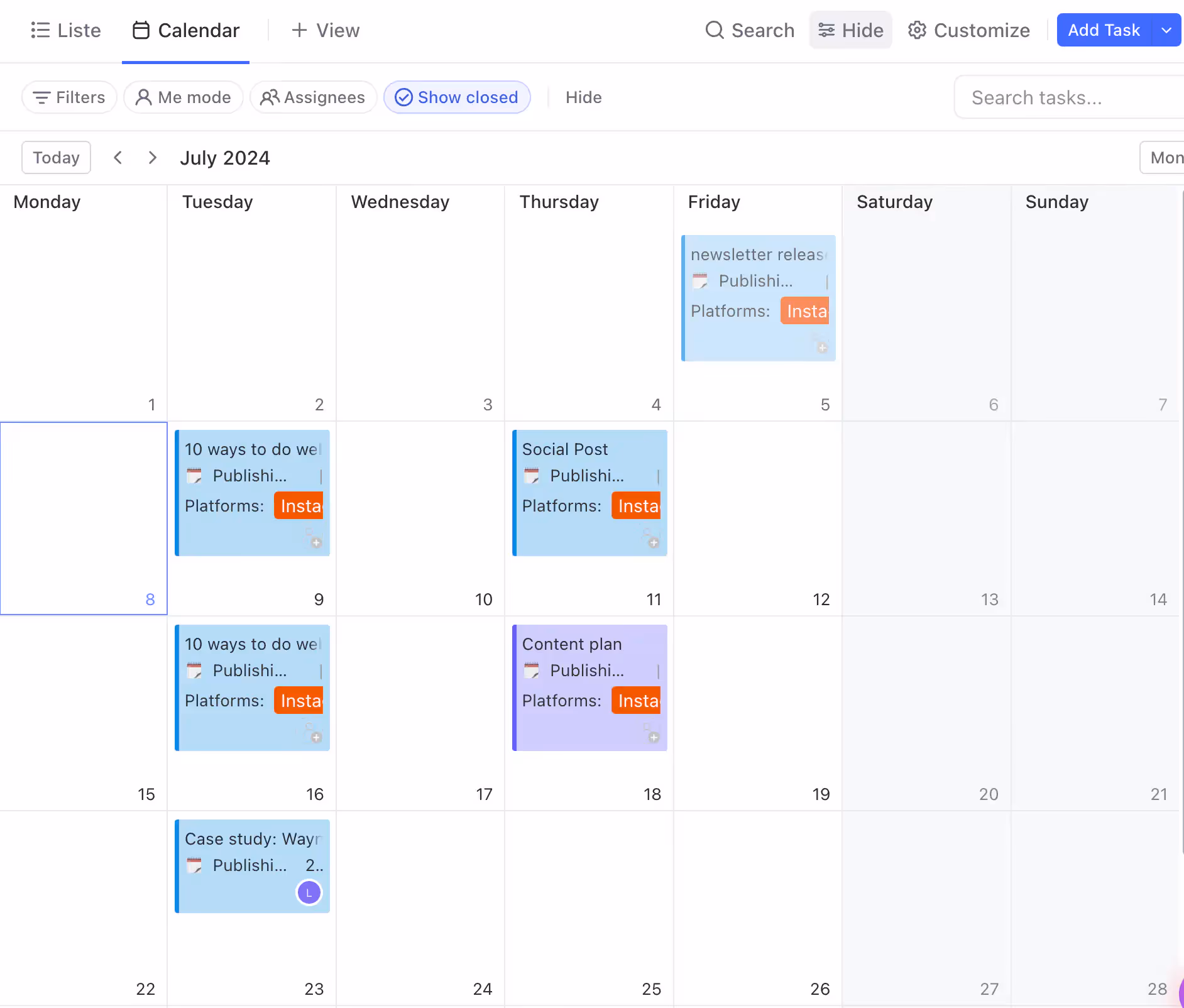 Calendar view in ClickUp Calendar view in ClickUp