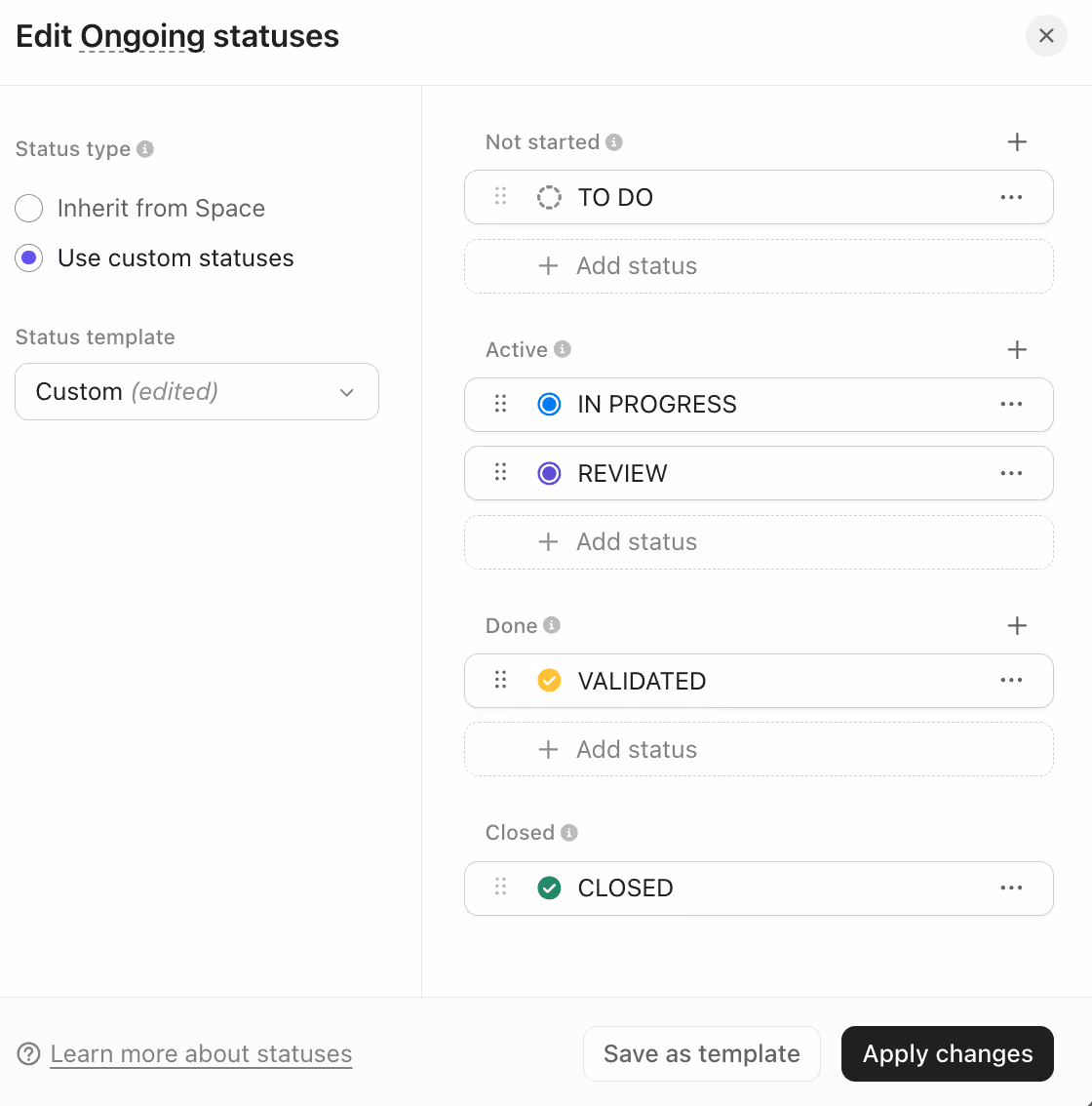 Choosing the right ClickApps Setting up statuses