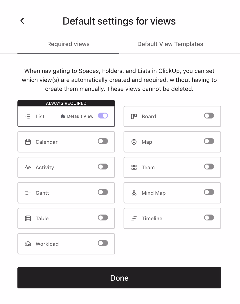 Default settings for views Default settings for views