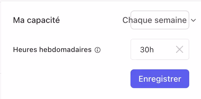 Définir la capacité hebdomadaire