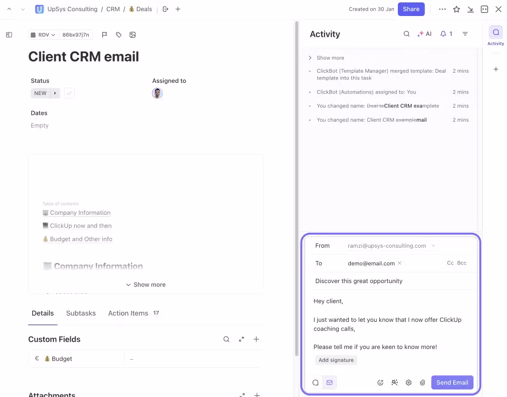 ClickUp Email Add On