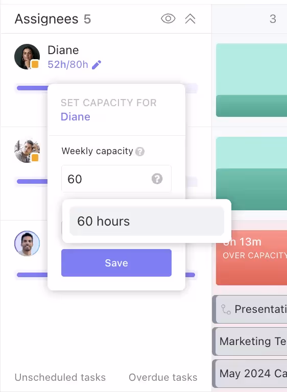 Setting capacity for assignees